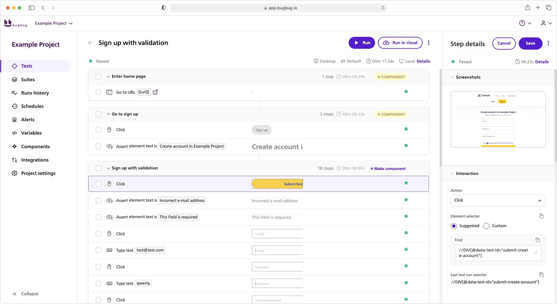 BugBug Test Automation Application